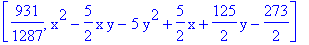 [931/1287, x^2-5/2*x*y-5*y^2+5/2*x+125/2*y-273/2]